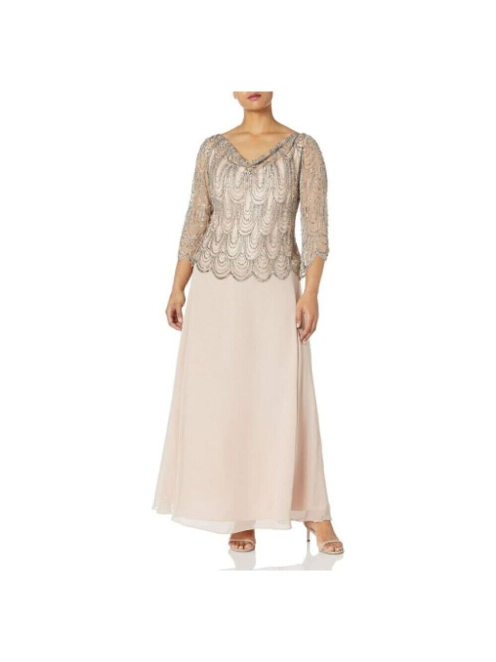 **J Kara** Women's 3/4 Scallop Beaded Pop Over Gown 14W NWT